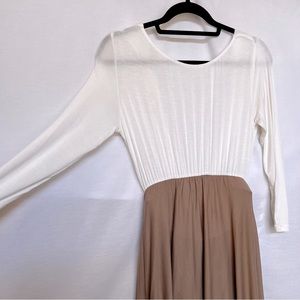 Maxi Cream and Tan Dress Dramatic Exposed Back.  Size L